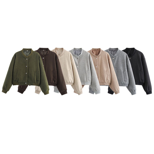 Damen Cropped-Bomberjacke im Boxy-Schnitt mit Druckknopfleiste und Eingrifftaschen Shop Nory