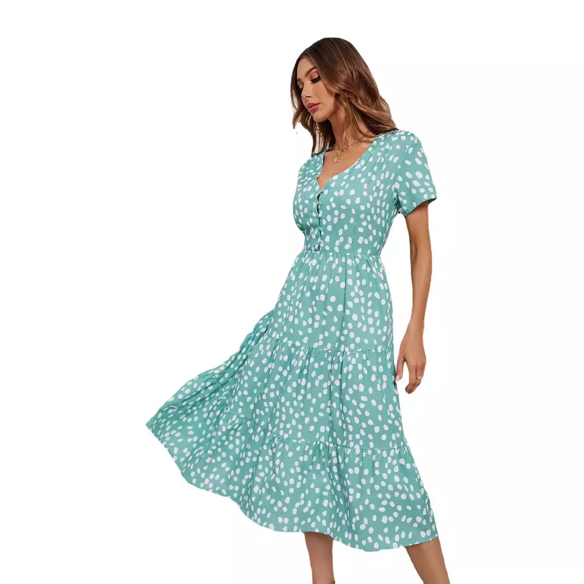 Damen Midi-Kleid mit Flügelärmeln und Knopfleiste