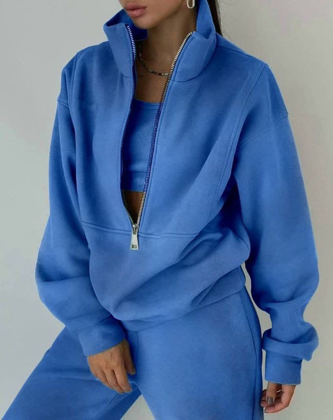 Damen Lässiger Oversized-Hoodie und Jogginghose Set mit Praktischem Reißverschluss