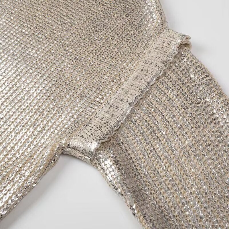 Damen Oversized Strickpullover mit Cut-Out-Schultern und Metallic-Glanz Shop Nory
