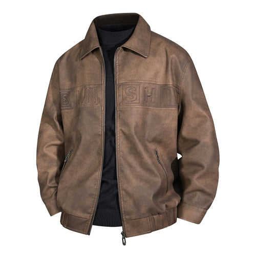 Herren Veloursleder-Optik Bomberjacke mit aufgesetztem Logo und Reißverschluss Shop Nory
