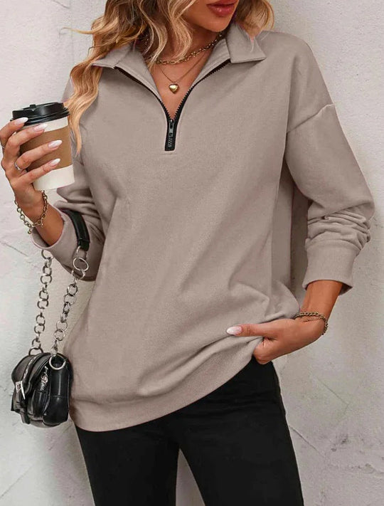 Damen Sweatshirt mit halbem Reißverschluss