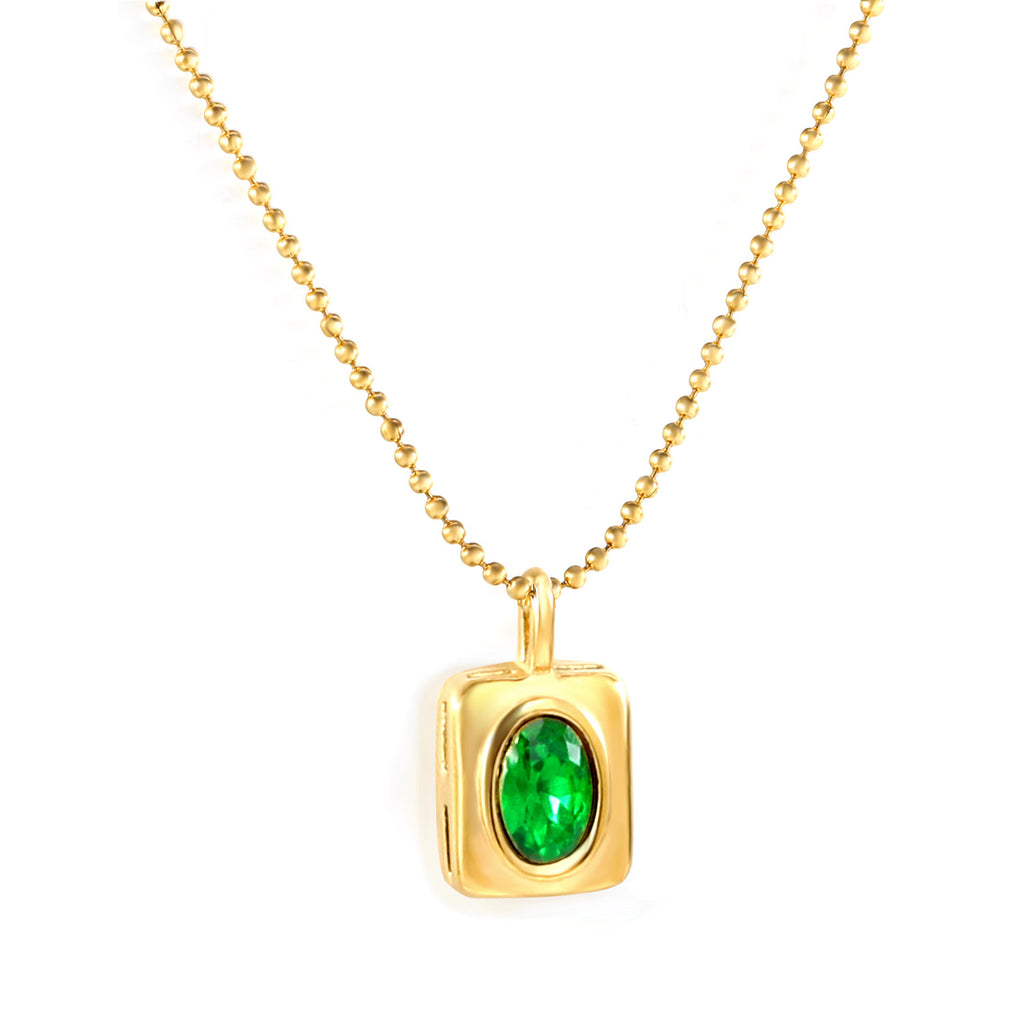 Damen Halskette mit goldplattiertem Anhänger und grünem Edelstein Shop Nory