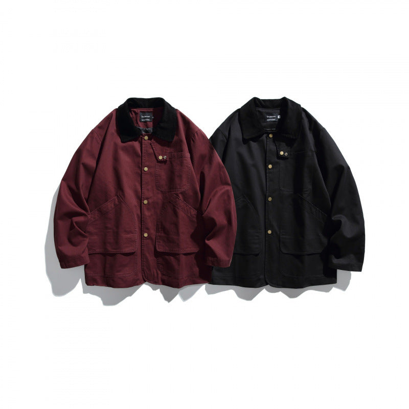 Herren Canvas-Chorejacke mit Cordkragen und Druckknopffront Shop Nory