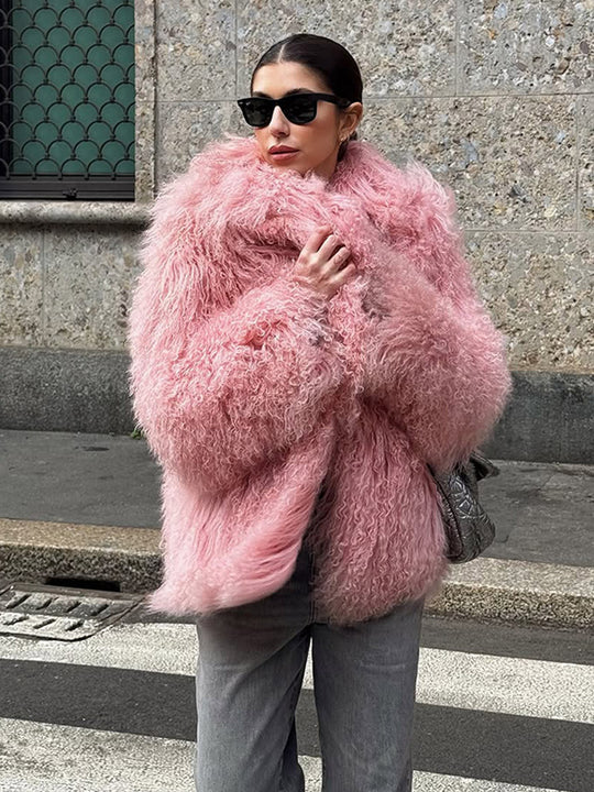 Damen Kurz geschnittener Shaggy Fauxfur Mantel mit voluminösem Schalkragen und Oversize-Silhouette Shop Nory