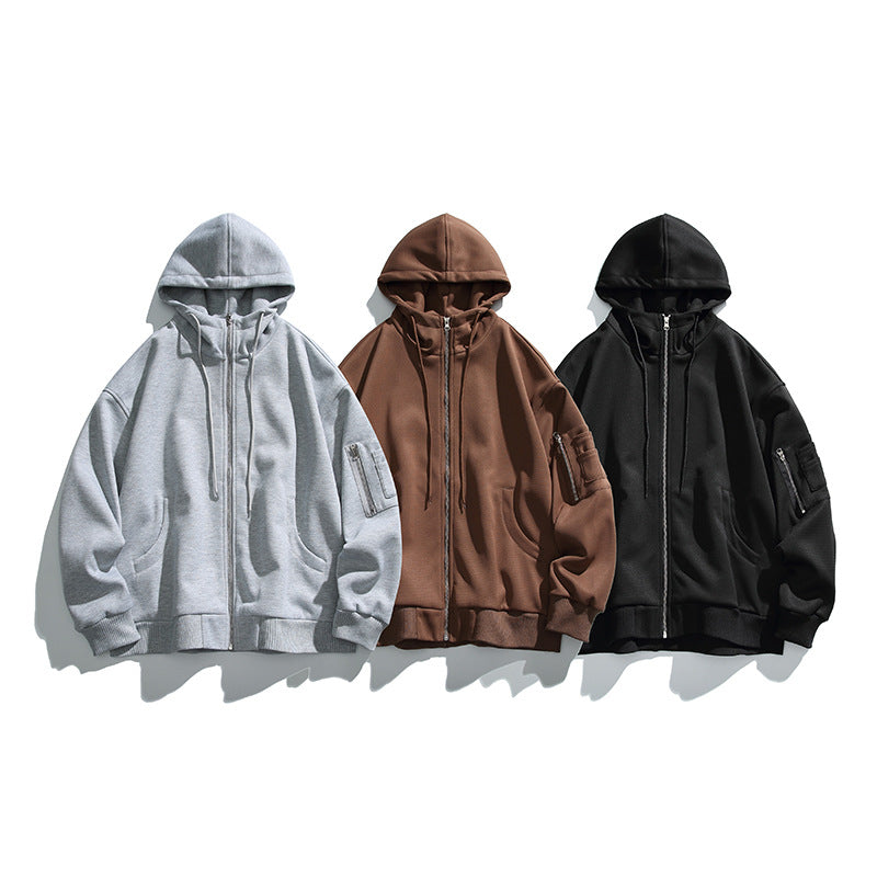 Unisex Oversize-Kapuzenjacke mit Frontreißverschluss, Ärmeltasche und geripptem Saum Shop Nory