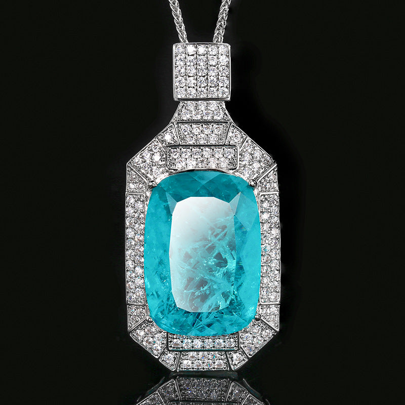 Kissenform Statement-Gemstein Halo Anhänger Halskette mit Pavé-Kristallen