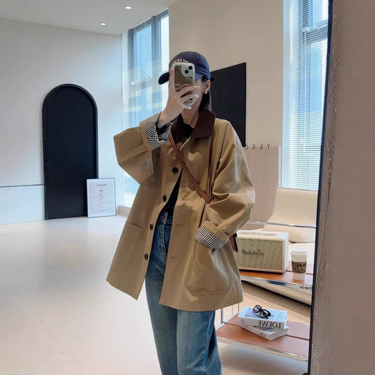 Damen Modische Oversized-Jacke mit kontrastierendem Kragen Shop Nory