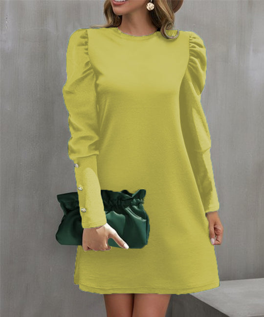Damen Elegantes A-Linien-Minikleid mit betonten Puffärmeln und Perlenknopf-Ärmelmanschetten Shop Nory