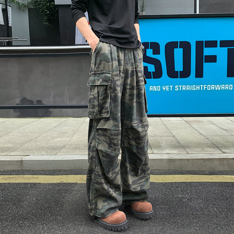 Herren Weite Camouflage-Cargohose mit tiefem Schritt, Multi‑Taschen und elastischem Bund Shop Nory