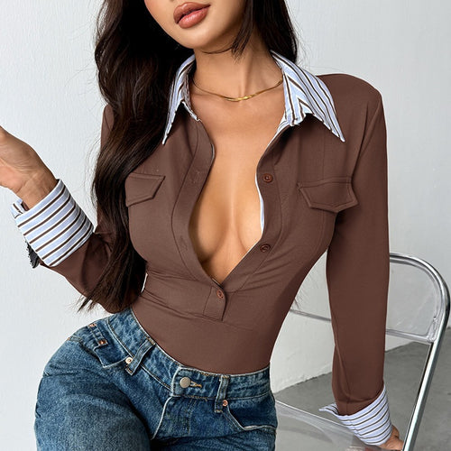 Damen Eleganter Body mit Hemdblusenkragen Shop Nory