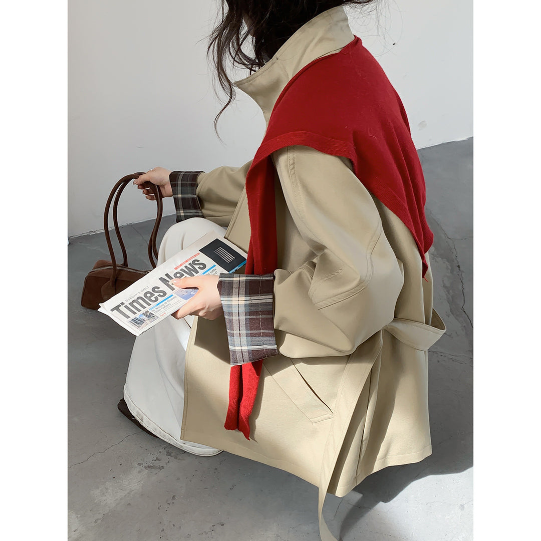 Damen Oversize Trenchcoat mit Taillengürtel und karierter Ärmelaufschlag Shop Nory