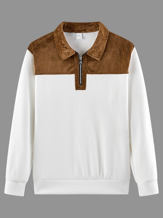 Unisex nan feinstrukturierter Strickpullover mit halbem Reißverschlusskragen und Samtbesatz Shop Nory