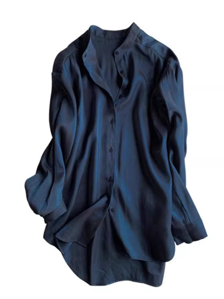 Damen Elegante satinierte Bluse mit Stehkragen Shop Nory