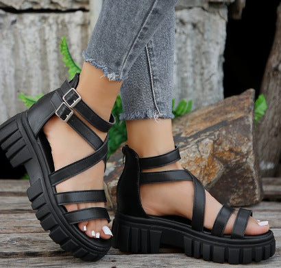 Damen Plateausandalen mit verstellbaren Riemen und robustem Profil