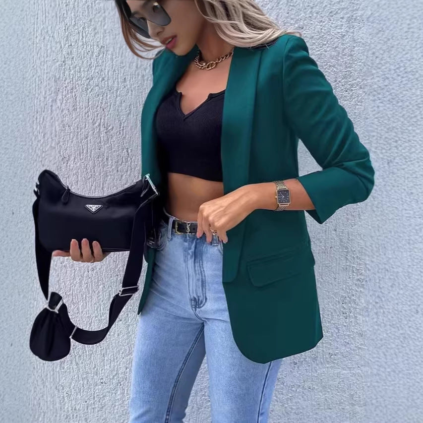 Damen Kariierter Longblazer mit legerer Passform, aufgesetzten Taschen und Dreiviertelärmeln Shop Nory