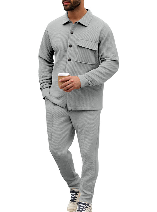Herren Komfort-Zweiteiler Waffelstruktur-Hemdjacke mit Pattentasche und Relax-Bundhose Shop Nory