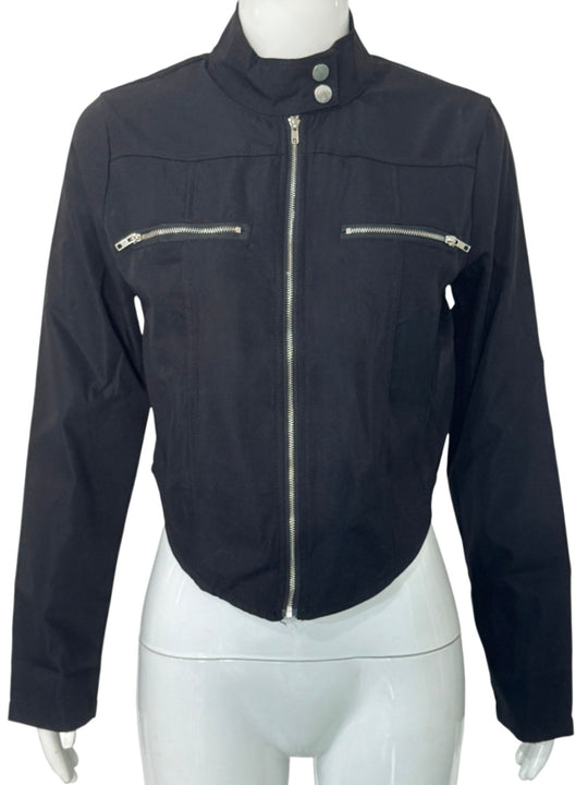 Damen Taillierte Bonded-Canvas-Bikerjacke mit Stehkragen und Brust-Reißverschlüssen Shop Nory