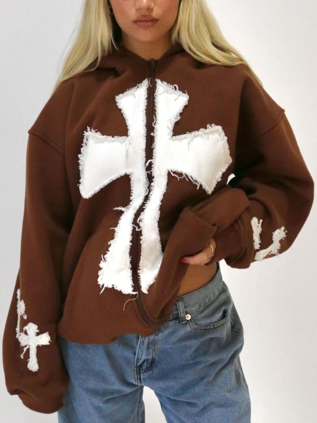 Damen Modischer Kapuzenpullover mit kreativen Aufnähern