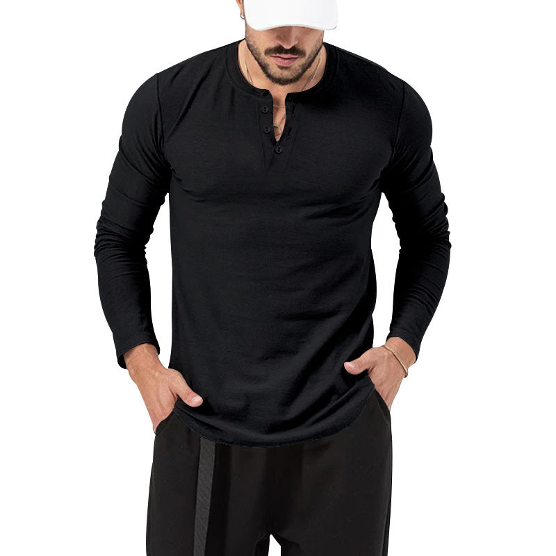 Herren Langarm Henley-Shirt mit modischem Knopfverschluss Shopnory