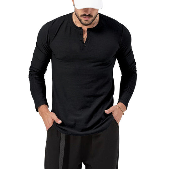 Herren Langarm Henley-Shirt mit modischem Knopfverschluss Shopnory