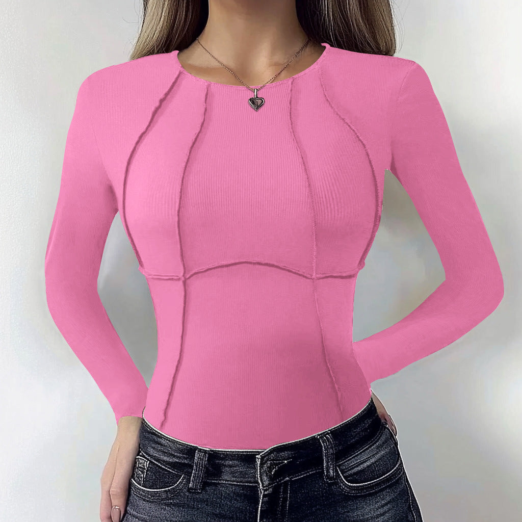 Damen figurbetontes geripptes Oberteil im Korsett-Look mit dekorativer Naht und rundem Ausschnitt Shop Nory