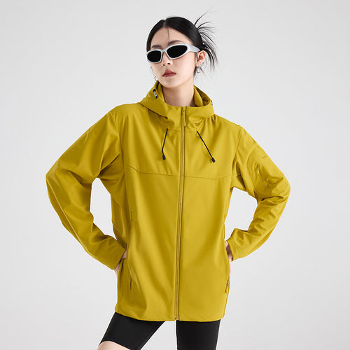 Damen Atmungsaktive Softshell-Regenjacke mit Kapuze, winddicht und minimalistischer Tech-Optik Shop Nory