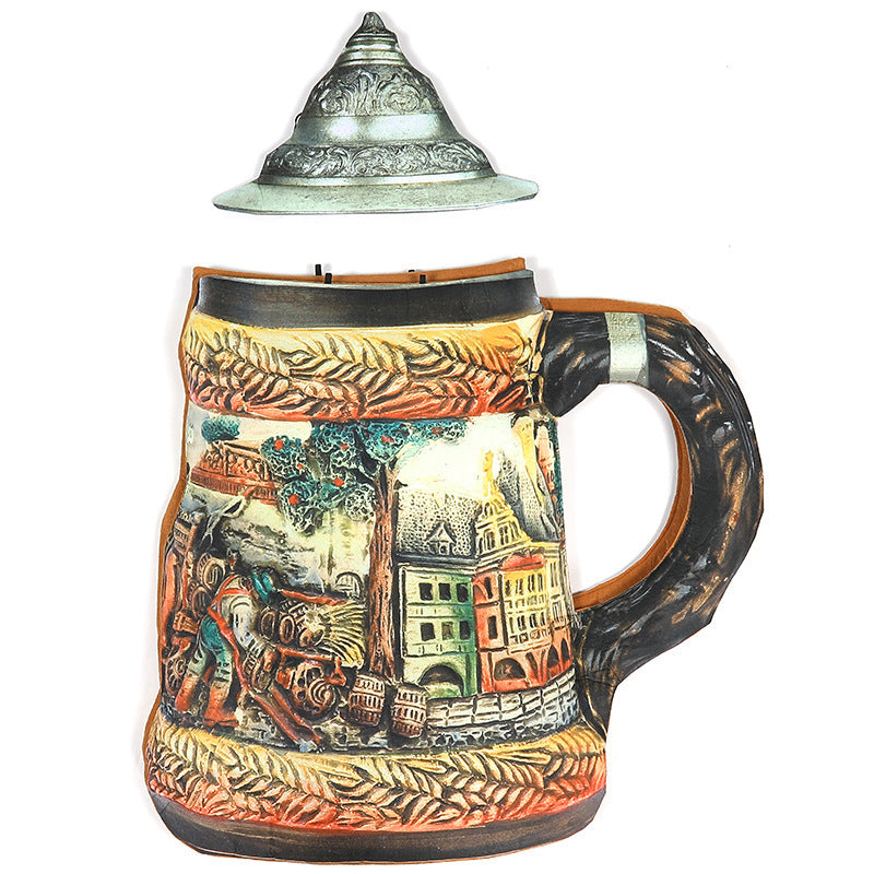 Unisex nan traditioneller keramischer Bierkrug mit Zinndeckel und handbemaltem Reliefmotiv Shop Nory