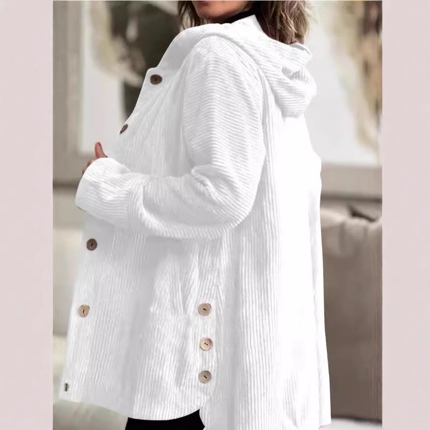 Damen Kapuzenjacke aus Kordstoff mit Knopfverschluss