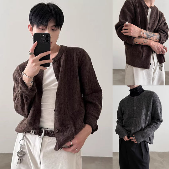 Herren Gemütlicher Strickjacke mit Knopfleiste Shop Nory