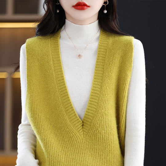 Damen Strick-Longweste mit tiefem V‑Ausschnitt und feiner Rippstruktur Shop Nory
