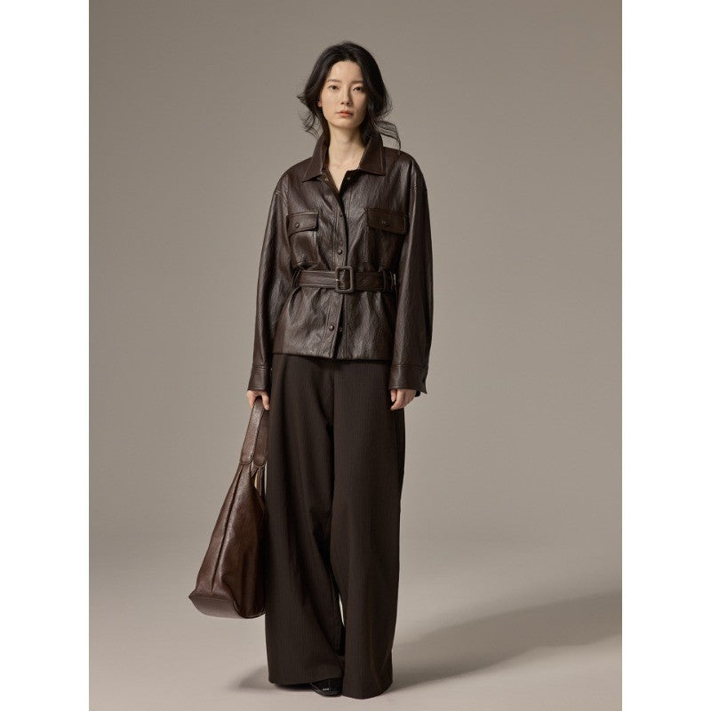 Damen Hemdjacke aus Lederoptik mit tailliertem Gürtel Shop Nory