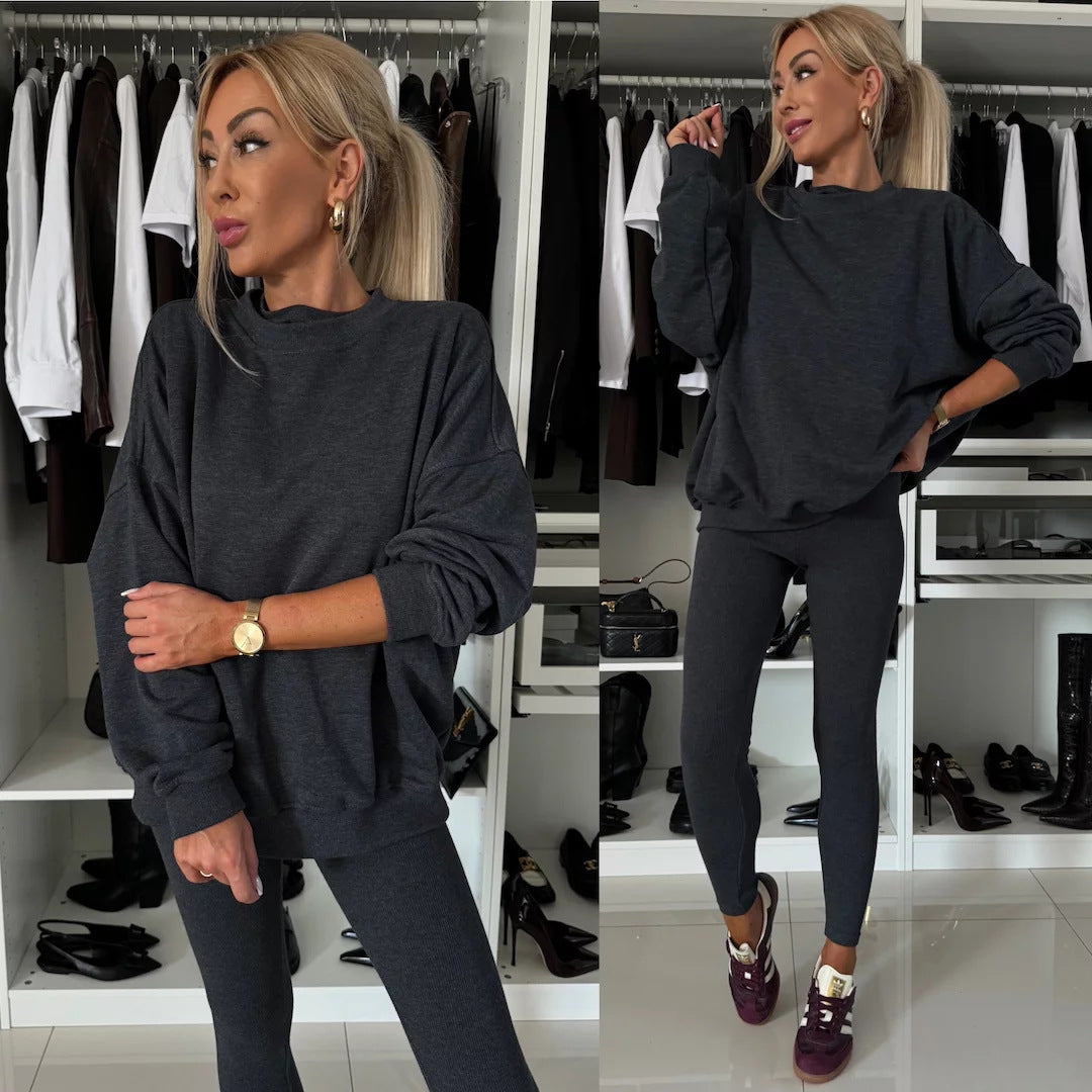 Damen zweiteiliges Lounge-Set mit oversized Sweatshirt und enganliegender Rippleggings Shop Nory
