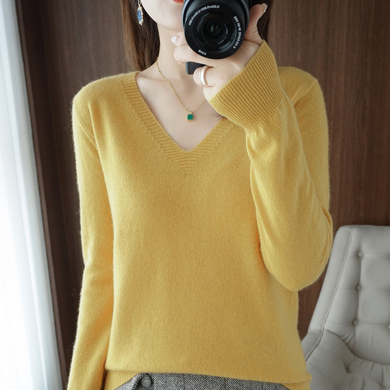 Damen Weicher V-Ausschnitt Kaschmirmix-Pullover mit feinen Rippbündchen Shop Nory