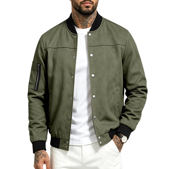Herren Veloursleder‑Optik Bomberjacke mit Druckknopfleiste, Ärmeltasche und Rippbündchen Shop Nory