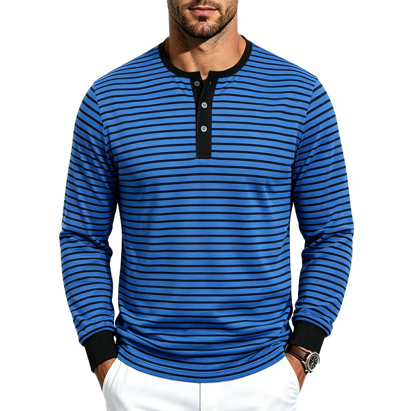 Herren Gestreiftes Langarm-Henleyshirt aus Baumwollmix Shop Nory