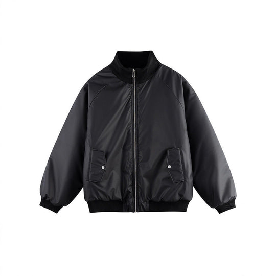 Unisex Boxy-Übergangs-Bomberjacke mit Stehkragen und Pattentaschen Shop Nory