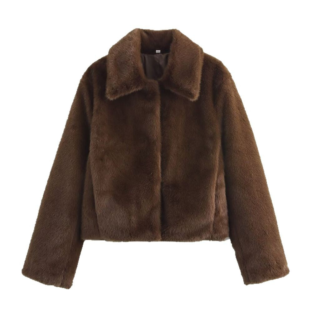 Damen Kurzer boxy Kunstfell‑Blouson mit klassischem Reverskragen und seidiger Fütterung Shop Nory