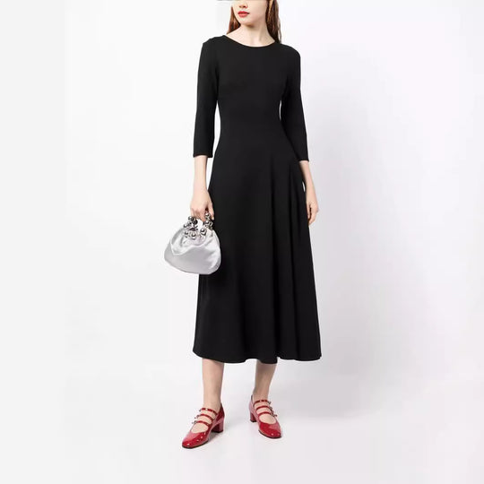 Damen Elegantes Midikleid mit tailliertem A-Linien-Schnitt und dreiviertel Ärmeln Shop Nory