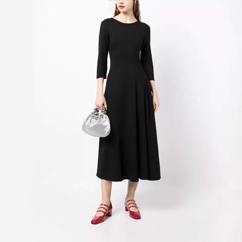 Damen Elegantes Midikleid mit tailliertem A-Linien-Schnitt und dreiviertel Ärmeln Shop Nory