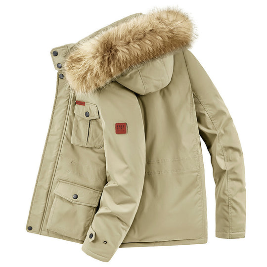 Herren Winterparka mit Kunstfellkapuze gesteppter Thermofütterung und Multifachtaschen Shop Nory