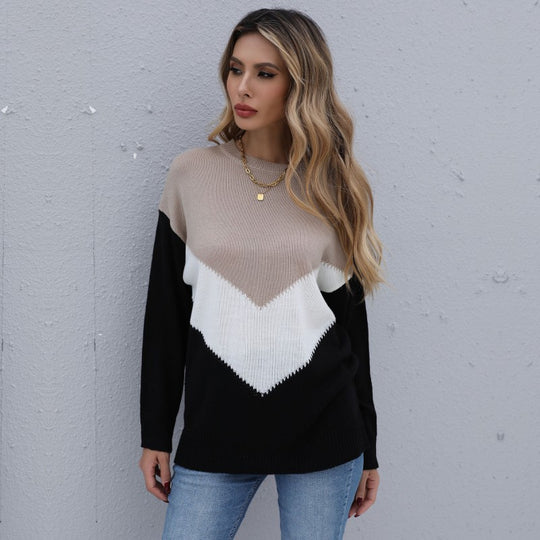 Damen Feinstrick-Pullover mit Chevrondessin, Rundhalsausschnitt und lockerer Silhouette Shop Nory