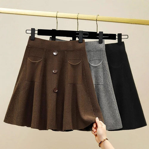 Damen Eleganter Strickrock mit Knöpfen Shop Nory