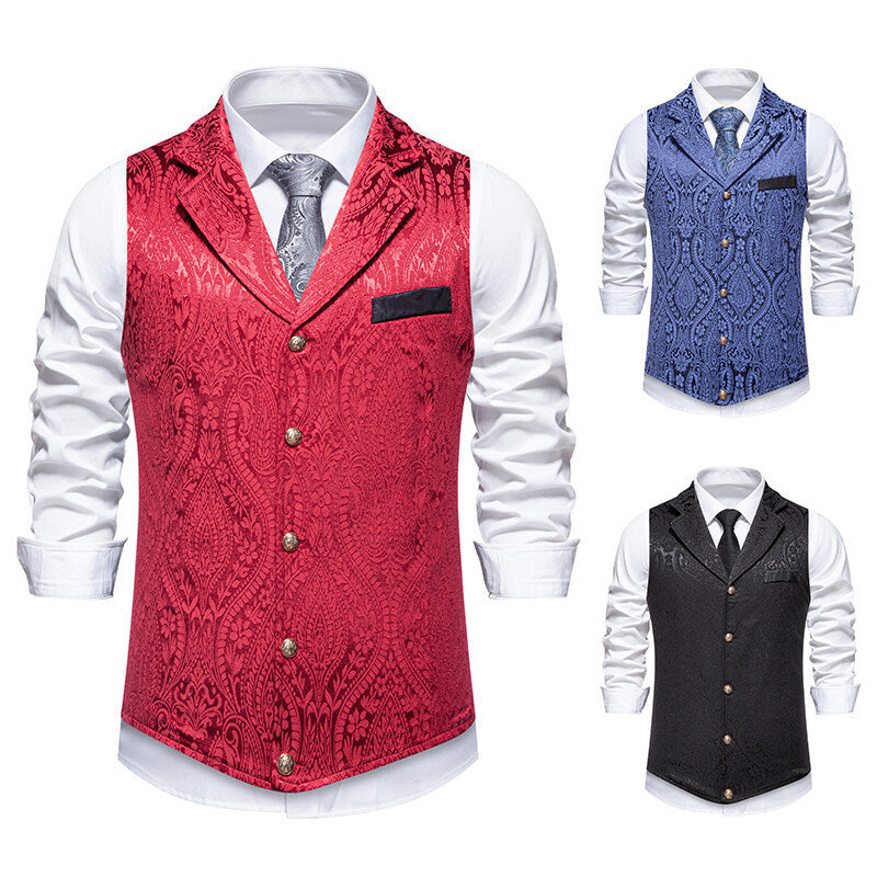 Herren Paisley-Jacquard Weste mit Schalkragen, tailliertem Schnitt und Zierknöpfen Shop Nory