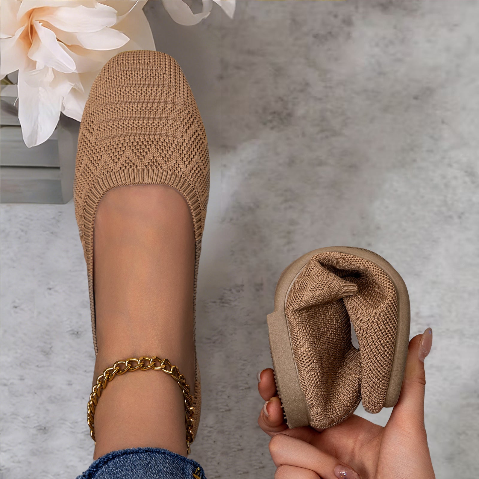 Damen Komfortable und atmungsaktive Strickballerinas