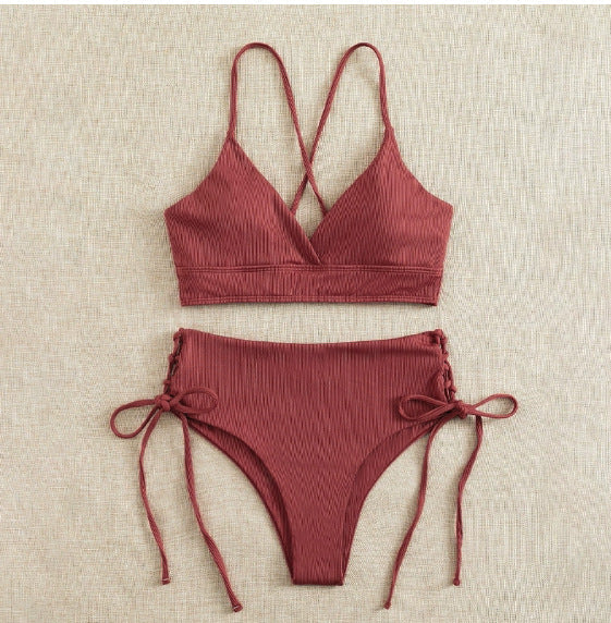 Damen Hochtaillierter Bikini mit verstellbaren Schnürdetails