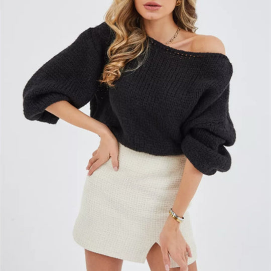 Damen Schulterfreier Mohair‑Optik Oversize-Pullover mit überschnittener Passform und kurzem Saum Shop Nory