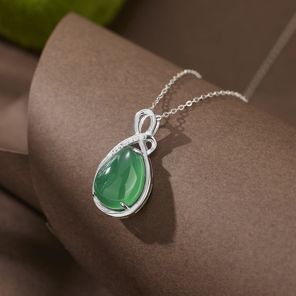 Damen Eleganter Anhänger aus grünem Achat mit funkelnden Zirkonia Shop Nory