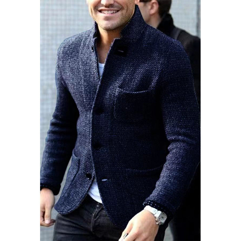 Herren Strickblazer mit Stehkragen und aufgesetzten Taschen Shop Nory