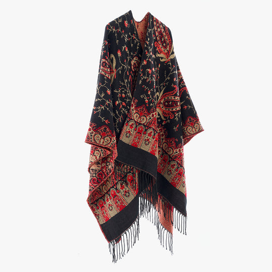 Damen Jacquard Überwurfcape aus feinem Strick mit Paisley-Bordüre Shop Nory